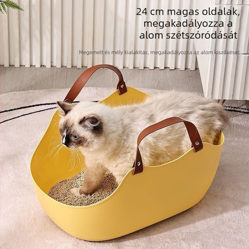 Hordozható macskaalomtál, nagy, autóba szerelhető macskaalomtál, összecsukható, hordozható macskavécé, fröccsenésgátló macskatál
