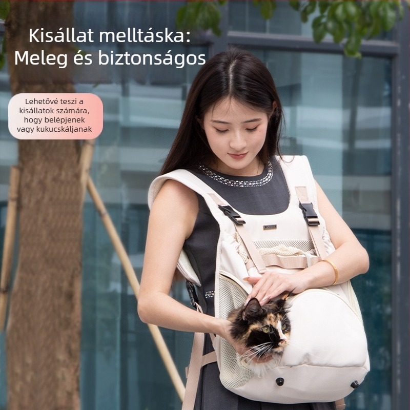 Kutyatáska, hordozható kisállat mellkastáska, macska utazótáska, téli meleg hátizsák, mellkaspántos macska hátizsák