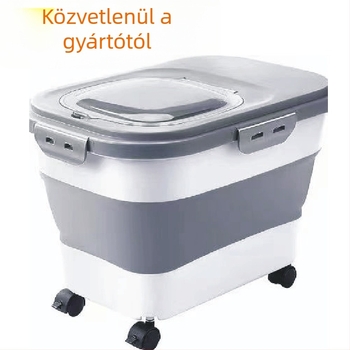 Kisállateledel-vödör, nedvesség- és rovarbiztos, lezárt, nagy kapacitású gabonatároló vödör, összecsukható rizsvödör, liszt gabonatároló vödör