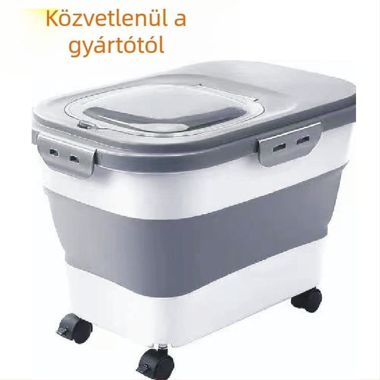 Kisállateledel-vödör, nedvesség- és rovarbiztos, lezárt, nagy kapacitású gabonatároló vödör, összecsukható rizsvödör, liszt gabonatároló vödör