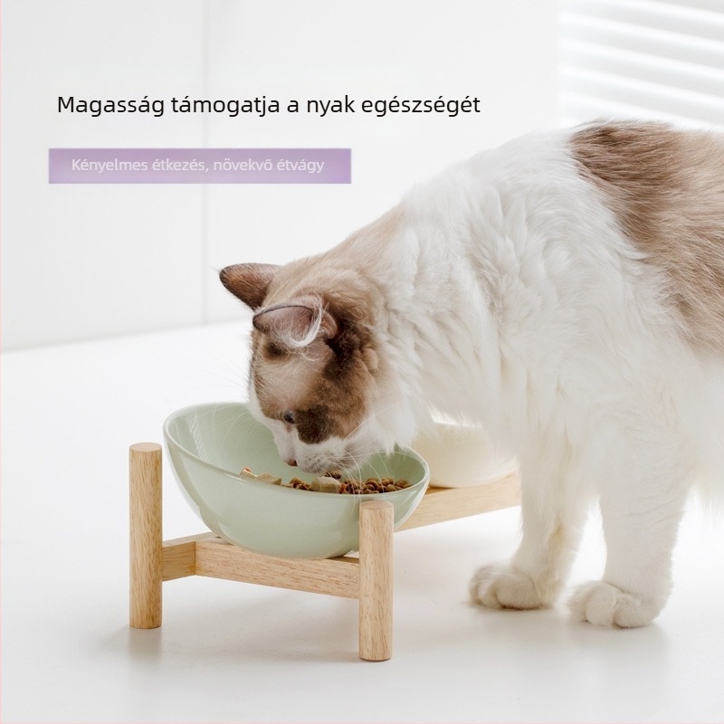Kerámia ferde ferde tál, kisállat-kellékek, macska- és kutyatál, ételtál, itatótál, dupla tál, ütésálló, magas láb-nyakvédelem