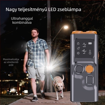 Ultrahangos kétfejű kutyariasztó hordozható kutyaösvény képernyővel, ugatásgátló világítással, villogó fénnyel, kutyaharapás elleni kutyariasztó műtárgy