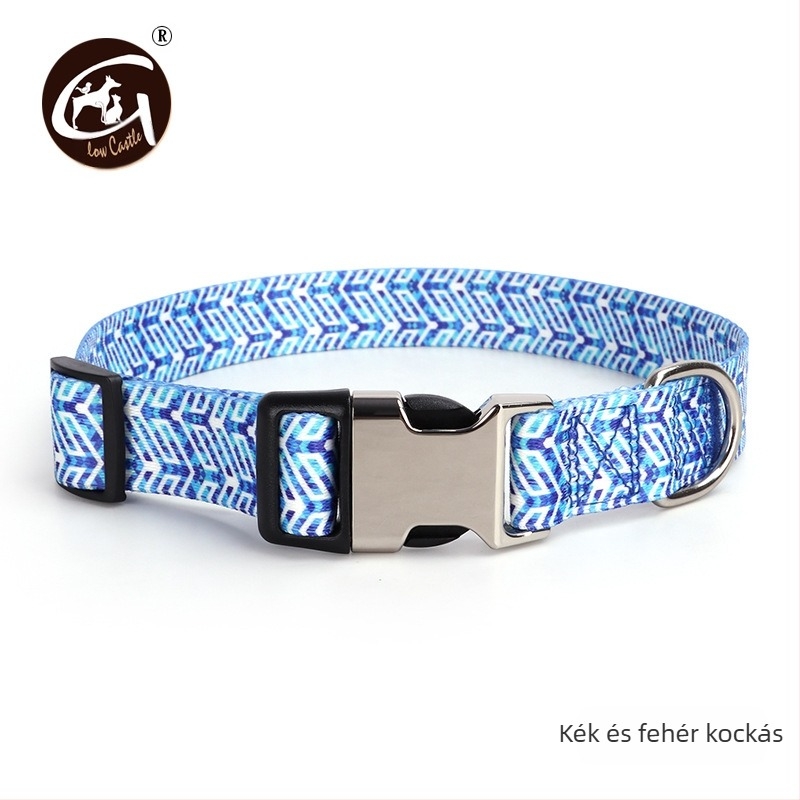 Gyárilag szállított digitális nyomtatású kisállat nyakörv, vastagított hőátadó félfém csattal ellátott nyakörv, határokon átnyúló, népszerű eladású kutyanyakörv