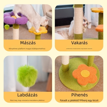 Virágos macskafészek, macskamászó állvány, macskafa, integrált, négy évszakos, univerzális, kisméretű, oszlop alakú, szizálból készült macskakaparóoszlop, macskaállvány