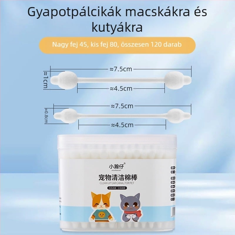 Xiao Hanzai kisállat fültisztító pálcika, macskák és kutyák kettős felhasználású kombinált fültisztító pálcika, kisállat fülmosó víz, ásófülek