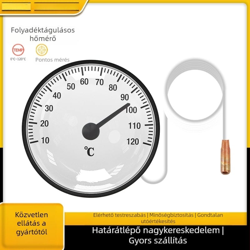Nagy pontosságú, hordozható, beltéri, háztartási, 0-120 mutatós, folyadéktágulásos vízhőmérő szondával