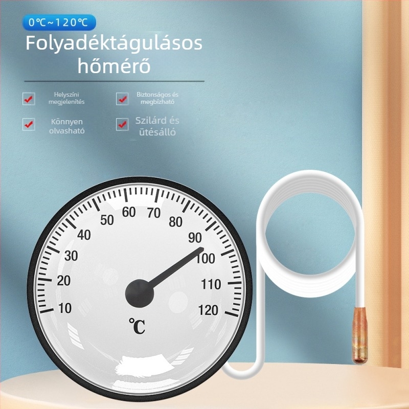 Nagy pontosságú, hordozható, beltéri, háztartási, 0-120 mutatós, folyadéktágulásos vízhőmérő szondával