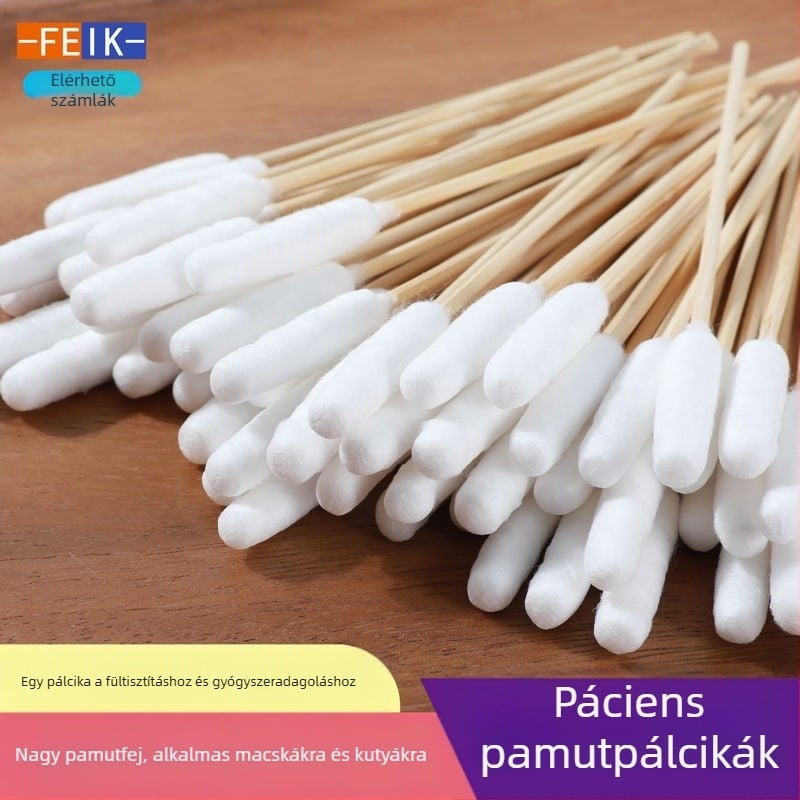 Háziállat vattapálcika vattapálcika macska és kutya univerzális fül-bőr anális tisztítószer kettős felhasználású vattapálcika extra nagy vattafejű bambuszpálcika