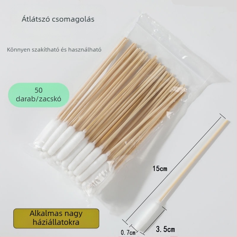 Háziállat vattapálcika vattapálcika macska és kutya univerzális fül-bőr anális tisztítószer kettős felhasználású vattapálcika extra nagy vattafejű bambuszpálcika
