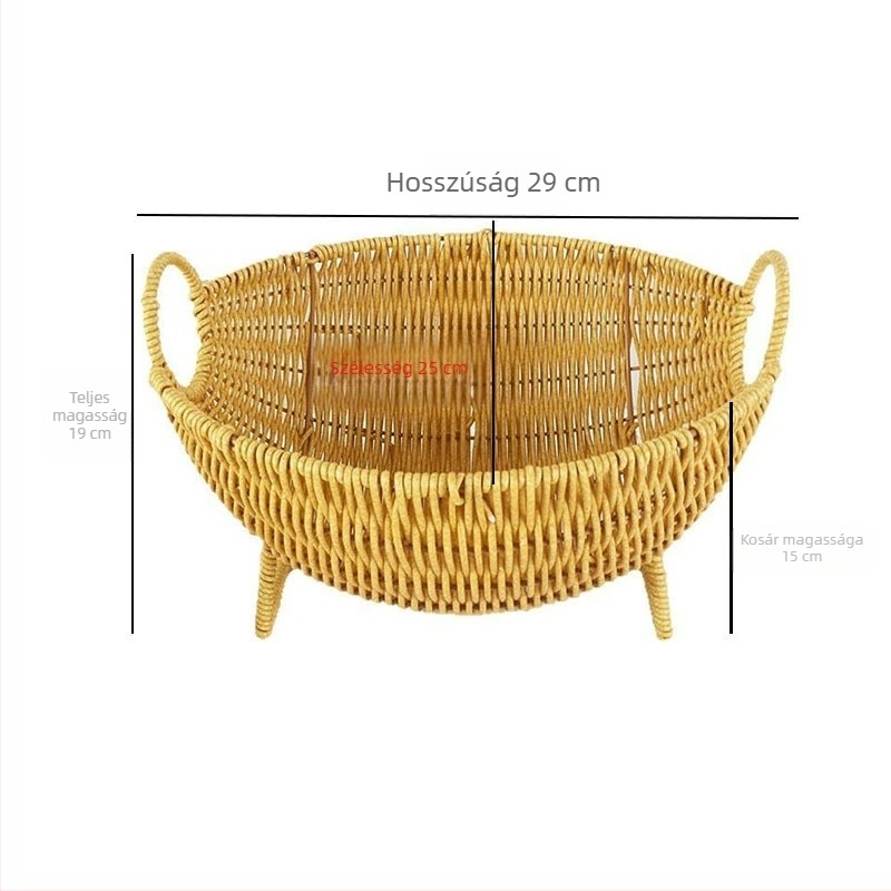 Rattan utánzatú, kézzel szőtt, függő kerek kosár, otthoni nappali gyümölcsös rágcsálnivalók piknik tárolókosár macskafészek