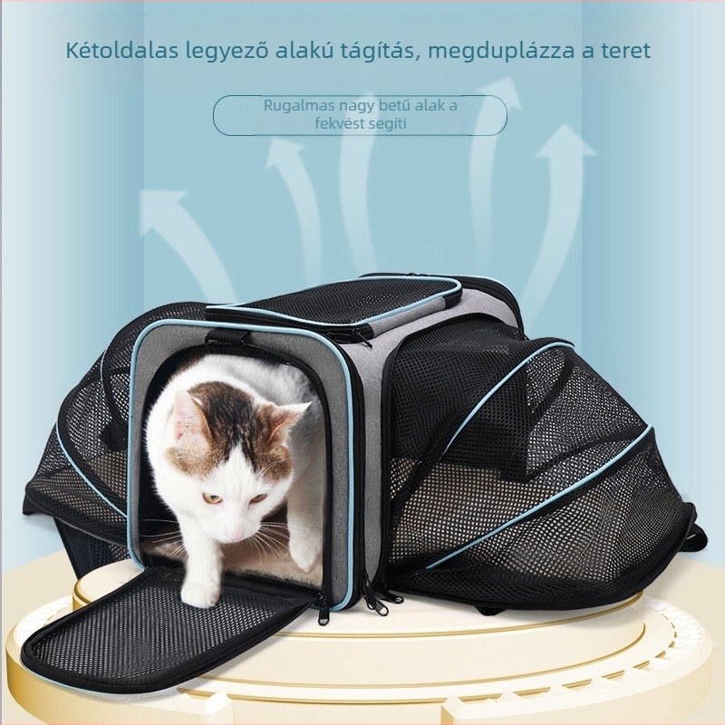Bővíthető kisállattáska, hordozható macskatáska, kutyaketrec, macskadoboz, hordozható átlós nagy hálós kisállattáska