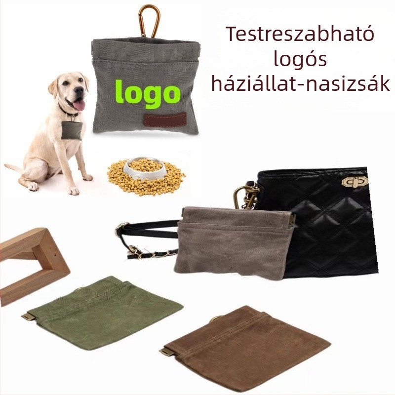 Határokon átnyúló kisállat uzsonnazsák kutyaetető táska sétáltató kutyának derékra akasztható hordozható nagy kapacitású macska- és kutyaeledel táska