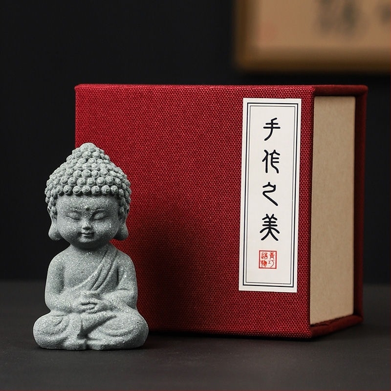 Nemzeti stílusú zöld homokkő táj Buddha szobor Buddha tea háziállat kis díszek bonsai akvárium táj dekoráció kézműves ajándék