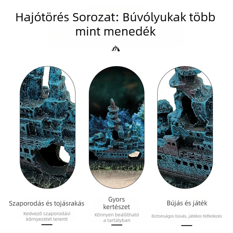 Akvárium haltartály víz szalmatartály tájkép sziklakert dekoráció dekoráció hajóroncs ágyú repülőgép csatahajó tengeralattjáró menedékház