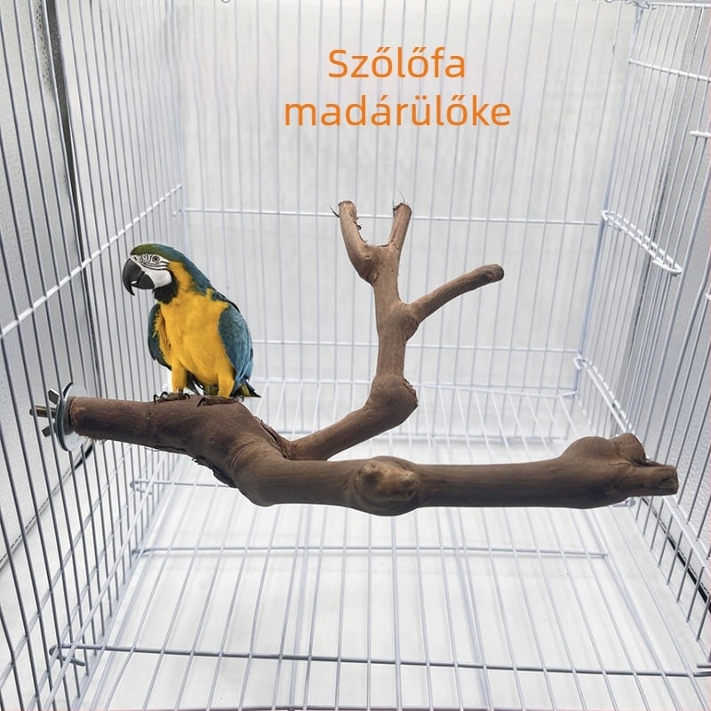 Természetes szőlőfa papagáj tartó kettős ággal, körömápoló játék