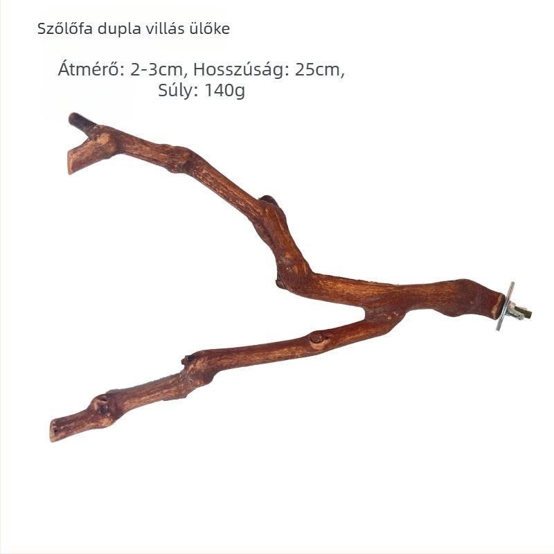 Természetes szőlőfa papagáj tartó kettős ággal, körömápoló játék
