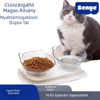 Macskatál nagykereskedelem kutyáknak és macskáknak, magas nyakú kisállattál, csúszásmentes, ferde szájú ivóvíz etető macskatál, etető itatótál dupla tál