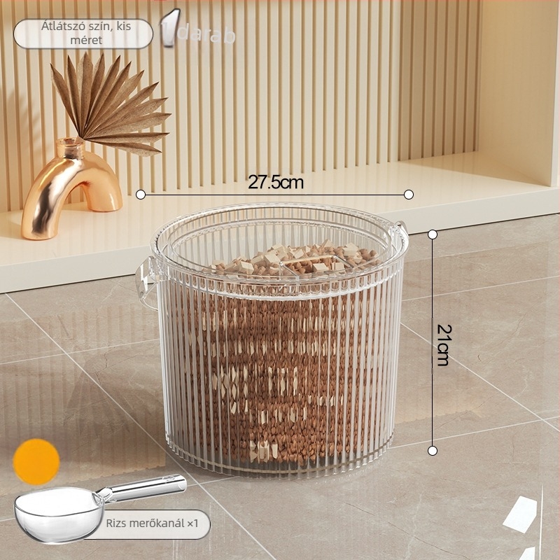 Háztartási lezárt rovarbiztos nedvességálló átlátszó vizuális kutyaeledel-tároló hordó állateledel-tároló üveg tárolódoboz