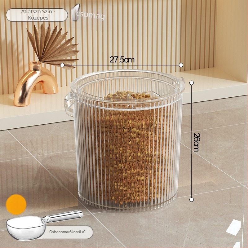 Háztartási lezárt rovarbiztos nedvességálló átlátszó vizuális kutyaeledel-tároló hordó állateledel-tároló üveg tárolódoboz