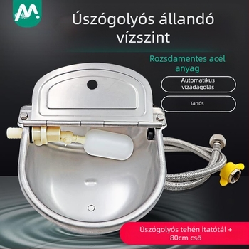 Tehén itató, állatorvosi tenyésztés, nagy rozsdamentes acél, 80 cm-es vízipipa-csomag, úszó golyóval, vastagított tál, tehén, ló, víz