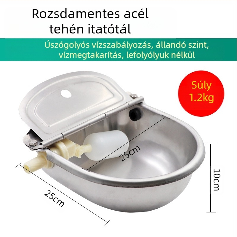 Tehén itató, állatorvosi tenyésztés, nagy rozsdamentes acél, 80 cm-es vízipipa-csomag, úszó golyóval, vastagított tál, tehén, ló, víz