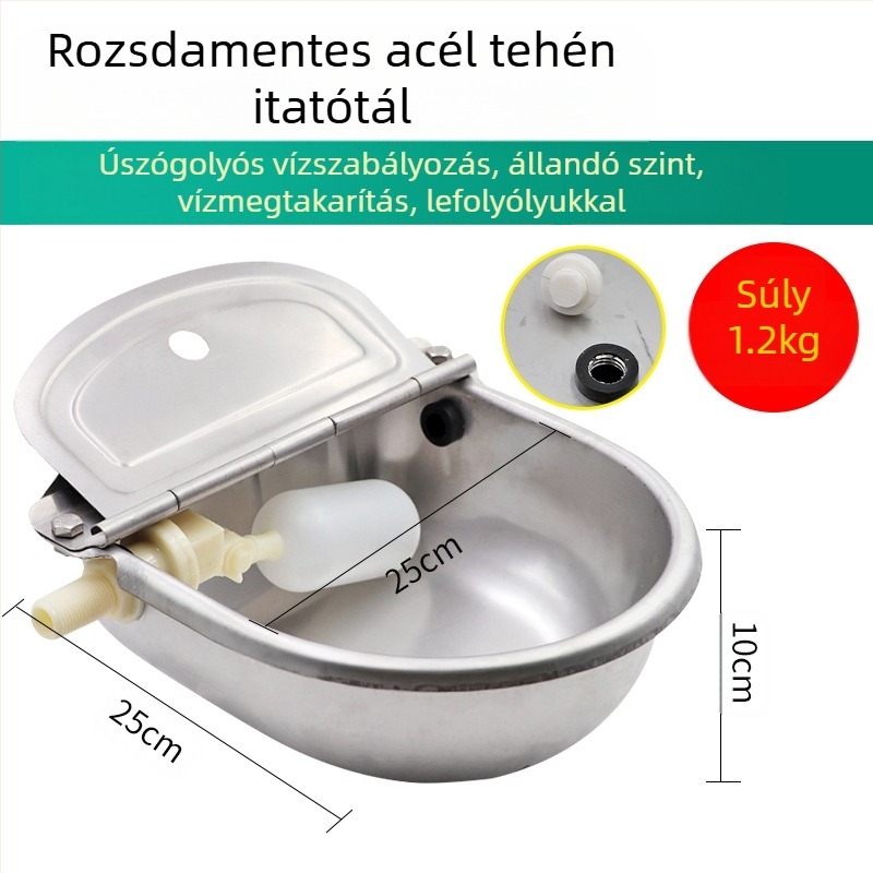 Tehén itató, állatorvosi tenyésztés, nagy rozsdamentes acél, 80 cm-es vízipipa-csomag, úszó golyóval, vastagított tál, tehén, ló, víz