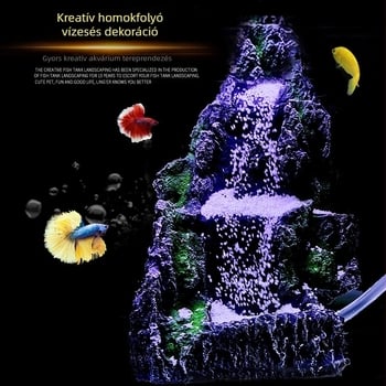 Futóhomok vízesés sziklakert zöld sárkánykő utánzat Sziklakert kő csatlakozás vízpumpa futóhomok keringtetés nappali akvárium tereprendezés