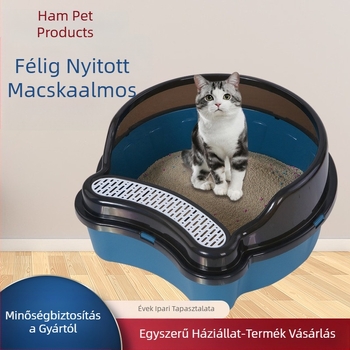 Nagy macska WC, félig zárt, fröccsenésgátló, magas kerítésű macskaalom, macska WC, kivehető és mosható macskaalom