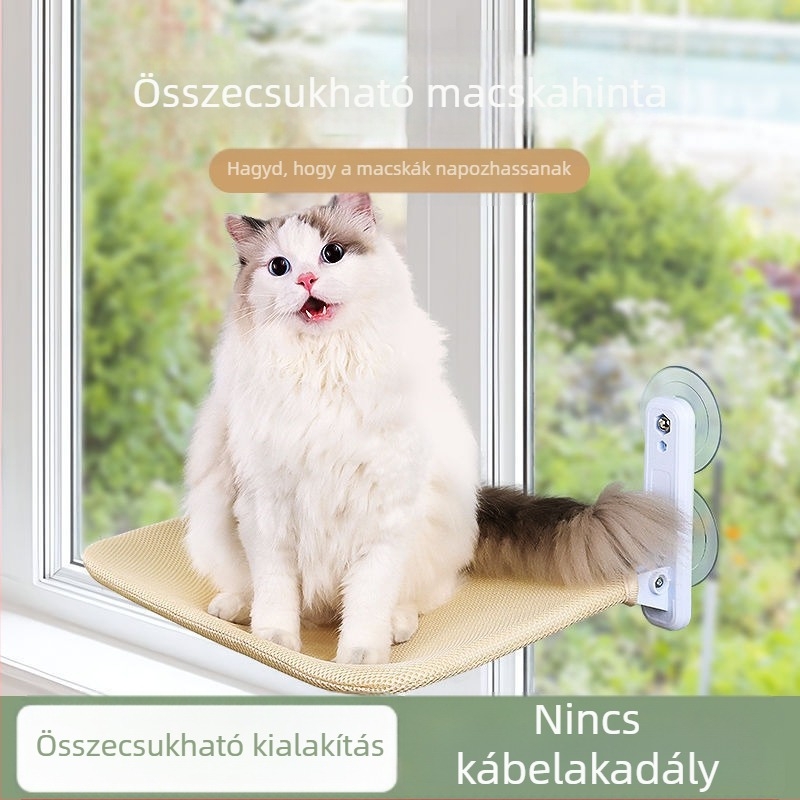 Ablakra szerelhető macskafüggőágy szívókorongokkal – napozó balkon macskaágy, levehető és mosható