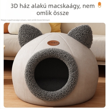 Zárt macskaház macskafészek téli meleg macskavilla kennel Pomei kiskutya kisállat fészek alvószőnyeg macskaágy