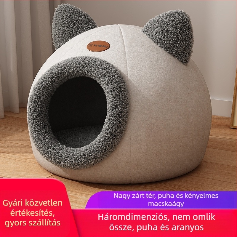 Zárt macskaház macskafészek téli meleg macskavilla kennel Pomei kiskutya kisállat fészek alvószőnyeg macskaágy