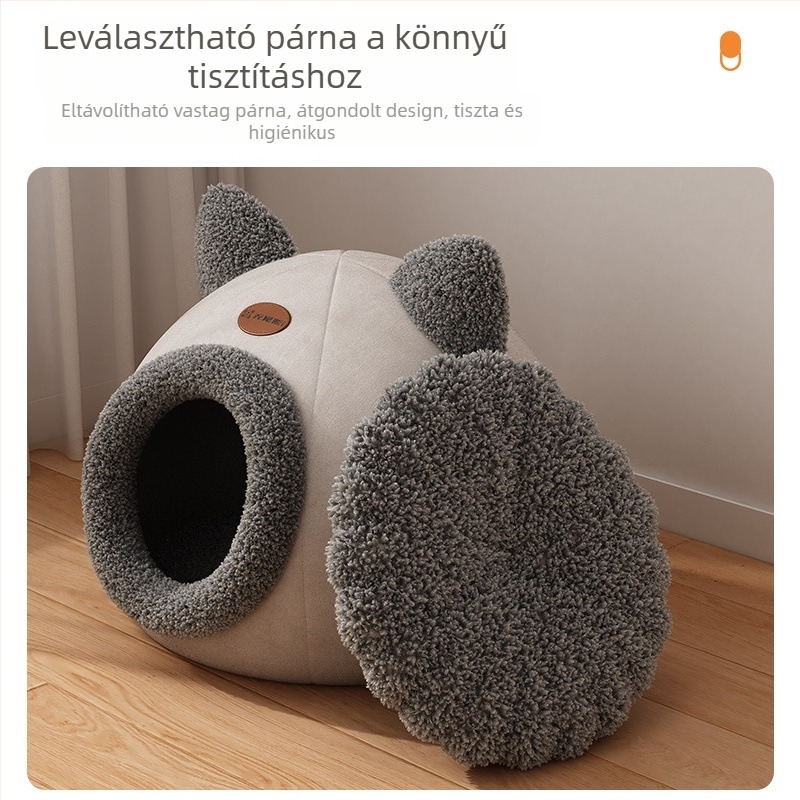 Zárt macskaház macskafészek téli meleg macskavilla kennel Pomei kiskutya kisállat fészek alvószőnyeg macskaágy