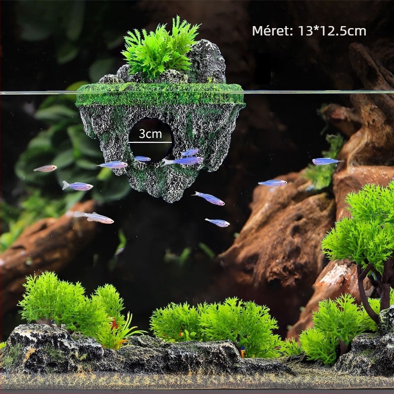 Akvárium tereprendezés függő kő úszó díszek szimuláció dekoráció habkő ökológiai környezet sziklakert tereprendezés kő menekülés barlangház
