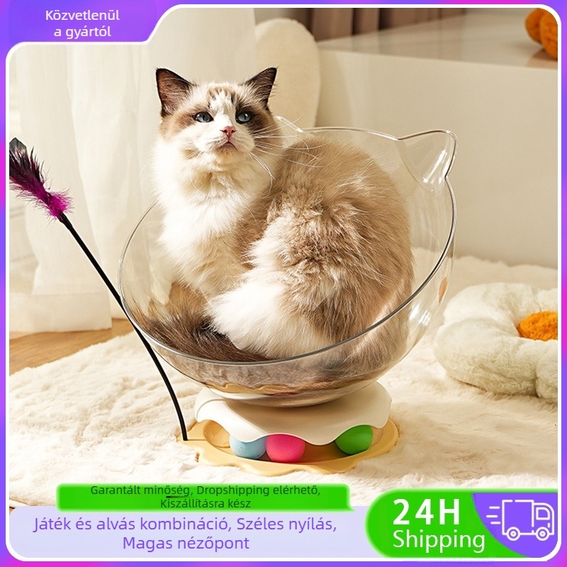 Űrkapszula macskafészek az unalom enyhítésére, önkielégítő macskajáték beépített macska forgótányérral és vicces macskabottal, többfunkciós macskafészek macskáknak játékhoz és alváshoz