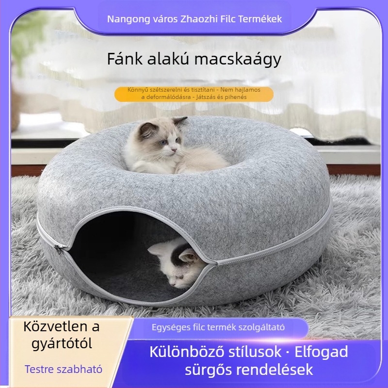 Határokon átnyúló fánk filc macskafészek Kivehető és mosható Zárt kisállatfészek Négy évszakos univerzális macskaalagút filc macskafészek