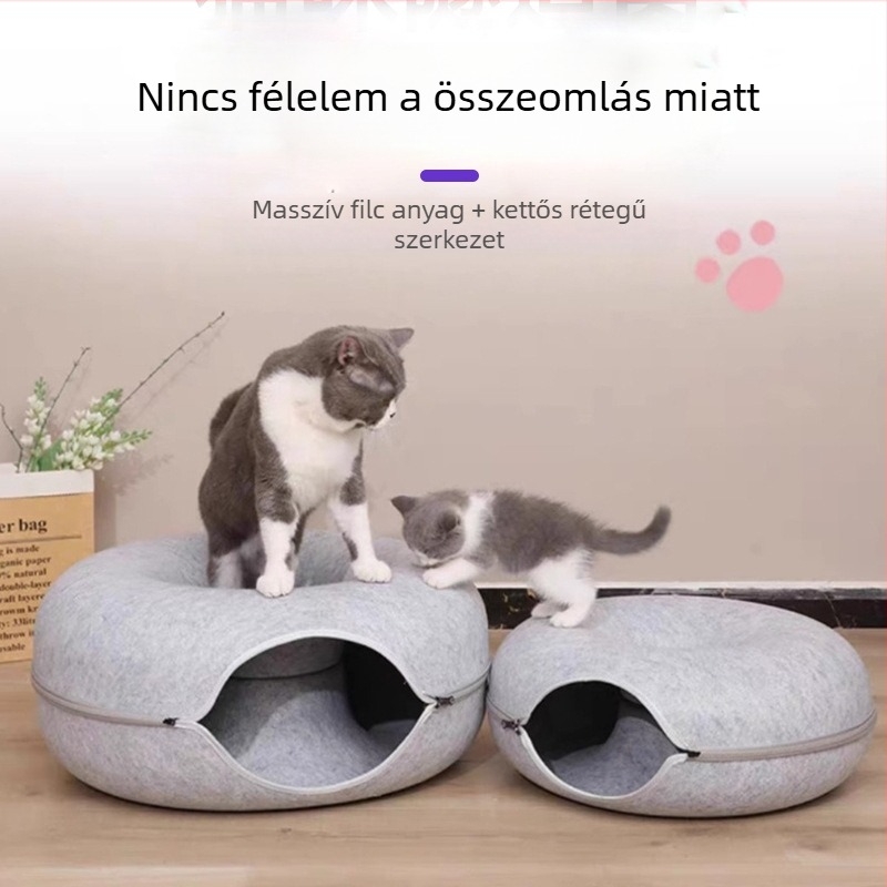 Határokon átnyúló fánk filc macskafészek Kivehető és mosható Zárt kisállatfészek Négy évszakos univerzális macskaalagút filc macskafészek