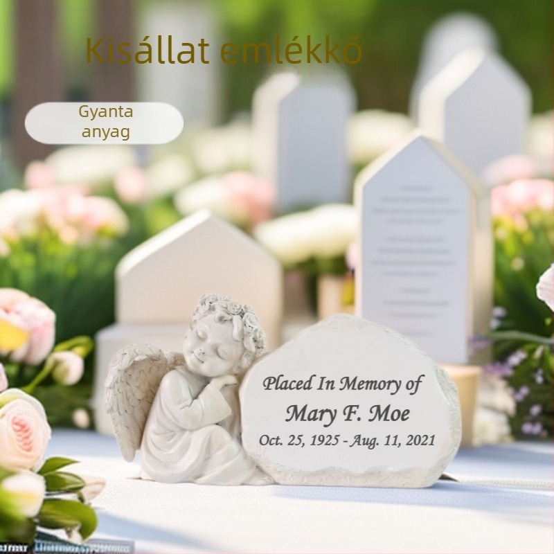 Határokon átnyúló kis angyal sziklakert kisállat sírkő gravírozható a sírkő emlékére kültéri kerti udvar dekoratív gyanta inga