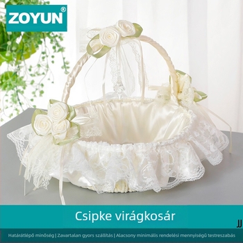 Esküvői kellékek esküvői hordozható virágkosár viráglány koszorúslány virágkosár rattan csipke szélű díszkosár szimuláció küldése szirmok