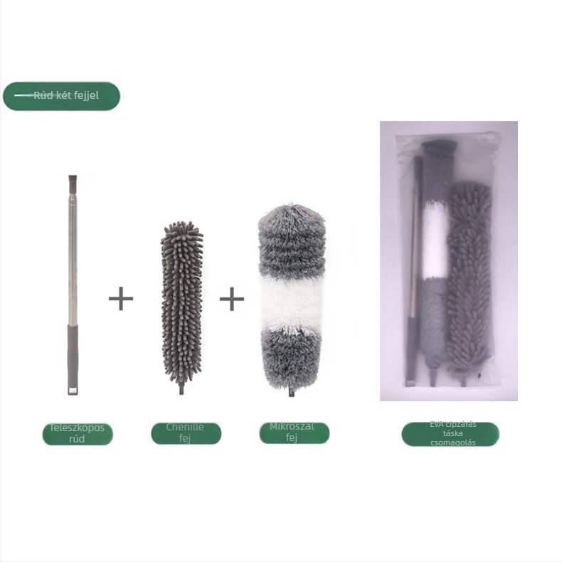 Gyári új, egypólusú, kétfejű, mikroszálas, meghosszabbított zsenília poroló, tollporoló, mennyezetseprő kefe