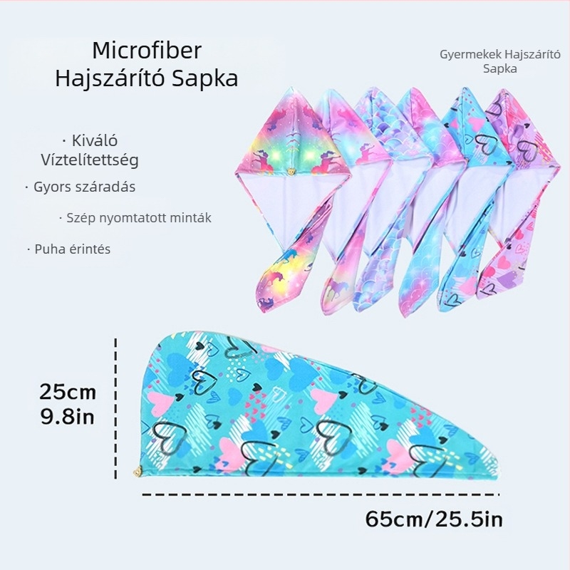 Gyerek hajszárító sapka, vastagított, víznedvszívó, gyorsan száradó, puha hajszárító törölköző, mikroszálas turbán, aranyos babaváró sapka