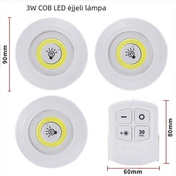 Vezeték nélküli távirányítós éjjeli lámpa, kreatív mini háztartási szekrényvilágítás, egy húzású, három vészvilágítás