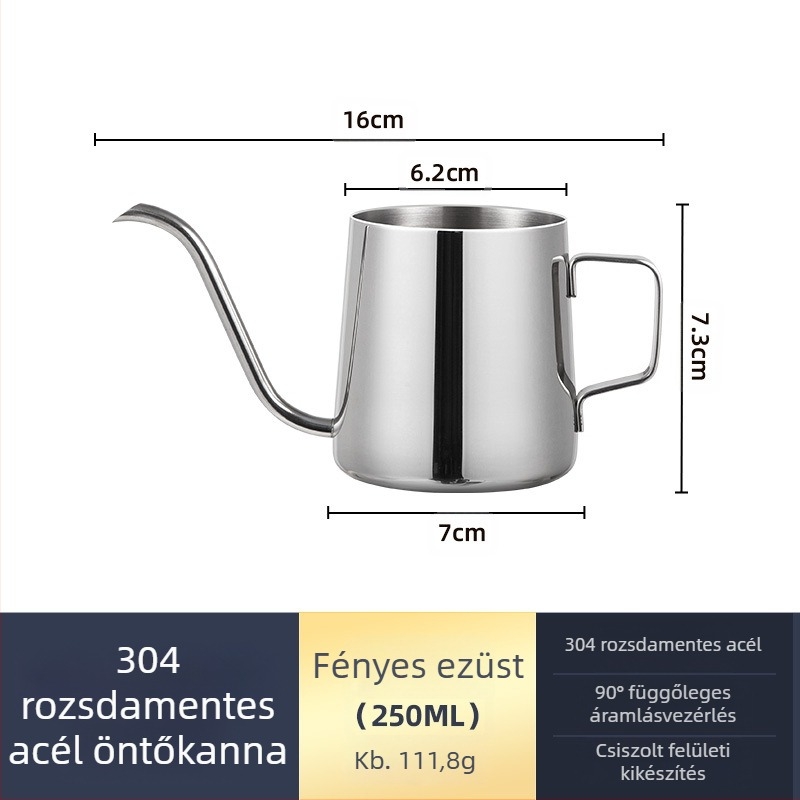 Rozsdamentes acél kávéfőző mini kézifőző fekete teflon vékony szájú kávéfőző