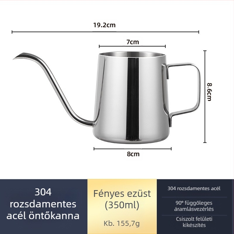 Rozsdamentes acél kávéfőző mini kézifőző fekete teflon vékony szájú kávéfőző