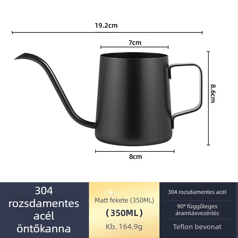 Rozsdamentes acél kávéfőző mini kézifőző fekete teflon vékony szájú kávéfőző