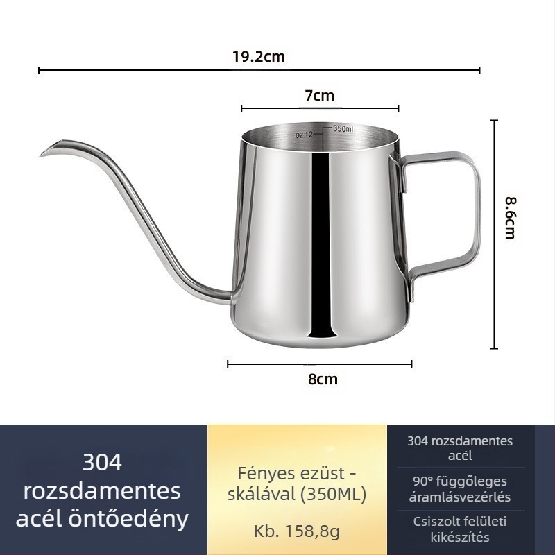 Rozsdamentes acél kávéfőző mini kézifőző fekete teflon vékony szájú kávéfőző