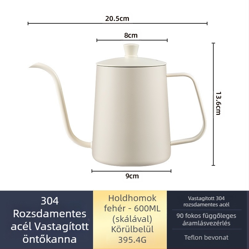 Rozsdamentes acél kávéfőző mini kézifőző fekete teflon vékony szájú kávéfőző