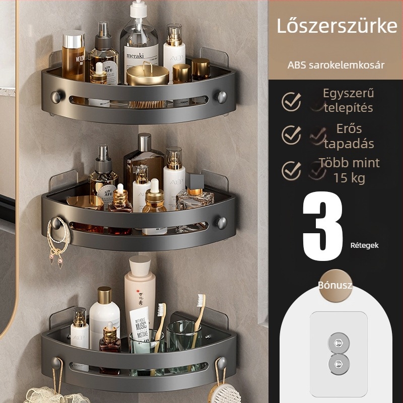 Ütésmentes WC Fürdőszoba WC tárolóállvány Falra szerelhető WC mosdóállvány Háromszög alakú tárolóállvány Akasztó sarok