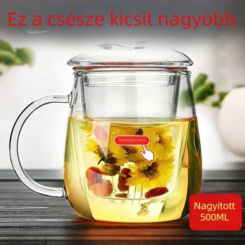 Gomba alakú, háromrészes üvegpohár-készlet szűrővel, nagy kapacitású virágtea főzéséhez, otthoni és irodai használatra alkalmas, magas hőmérsékletnek ellenálló