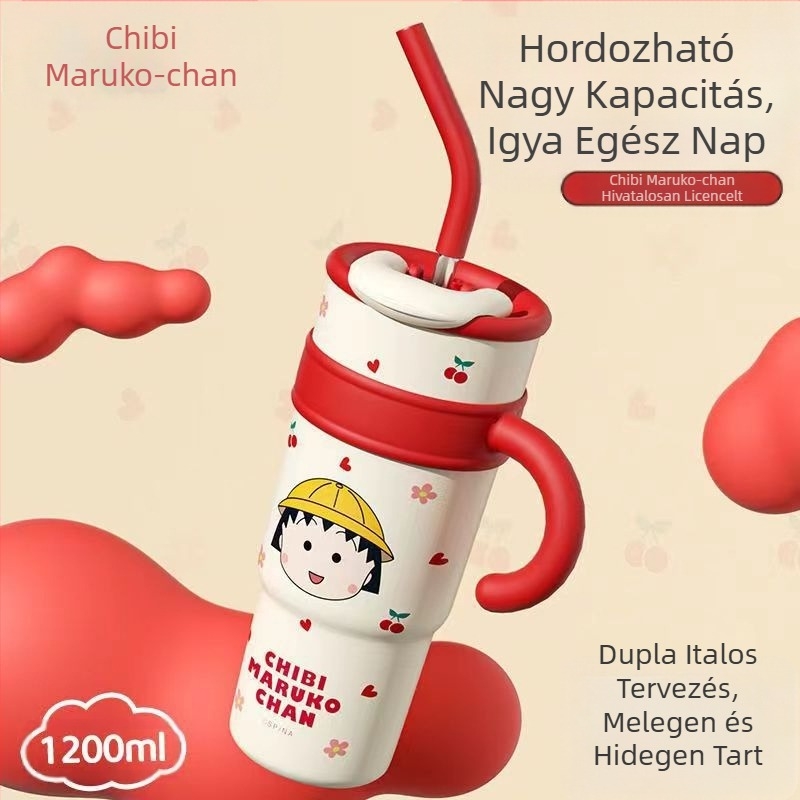 Sanrio Hello Kitty Maruko Big Mac termoszpohár szívószállal Cuki, nagy színértékű vizespohár, autós jégpohár
