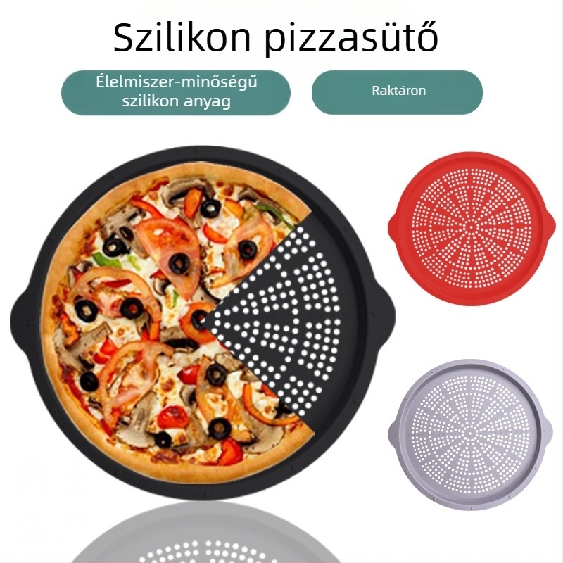 Amazon tapadásmentes pizzatálca, magas hőmérsékletnek ellenálló, könnyen tisztítható lyukakkal, élelmiszeripari szilikon pizzatálca, sütőeszközök